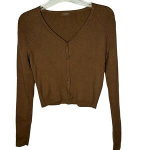 Brandy Melville/John Galt Shannon Button-Up V-Neck Ribbed Brown Cardigan Sweater